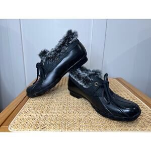 Womens Sperry Saltwater 1 Eye Boots Black Duck Rain Shoes Shoe 6.5 Fur